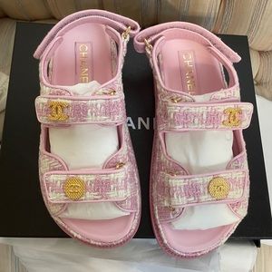 BNIB Chanel 23S Barbie Pink Tweed Dad Sandals